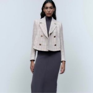 Zara Double Breasted Textured Weave Jacket - size small